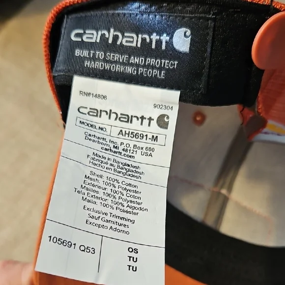 Carhartt Terracotta Orange Snapback Trucker Hat Mesh Back Hat - Picture 3 of 5